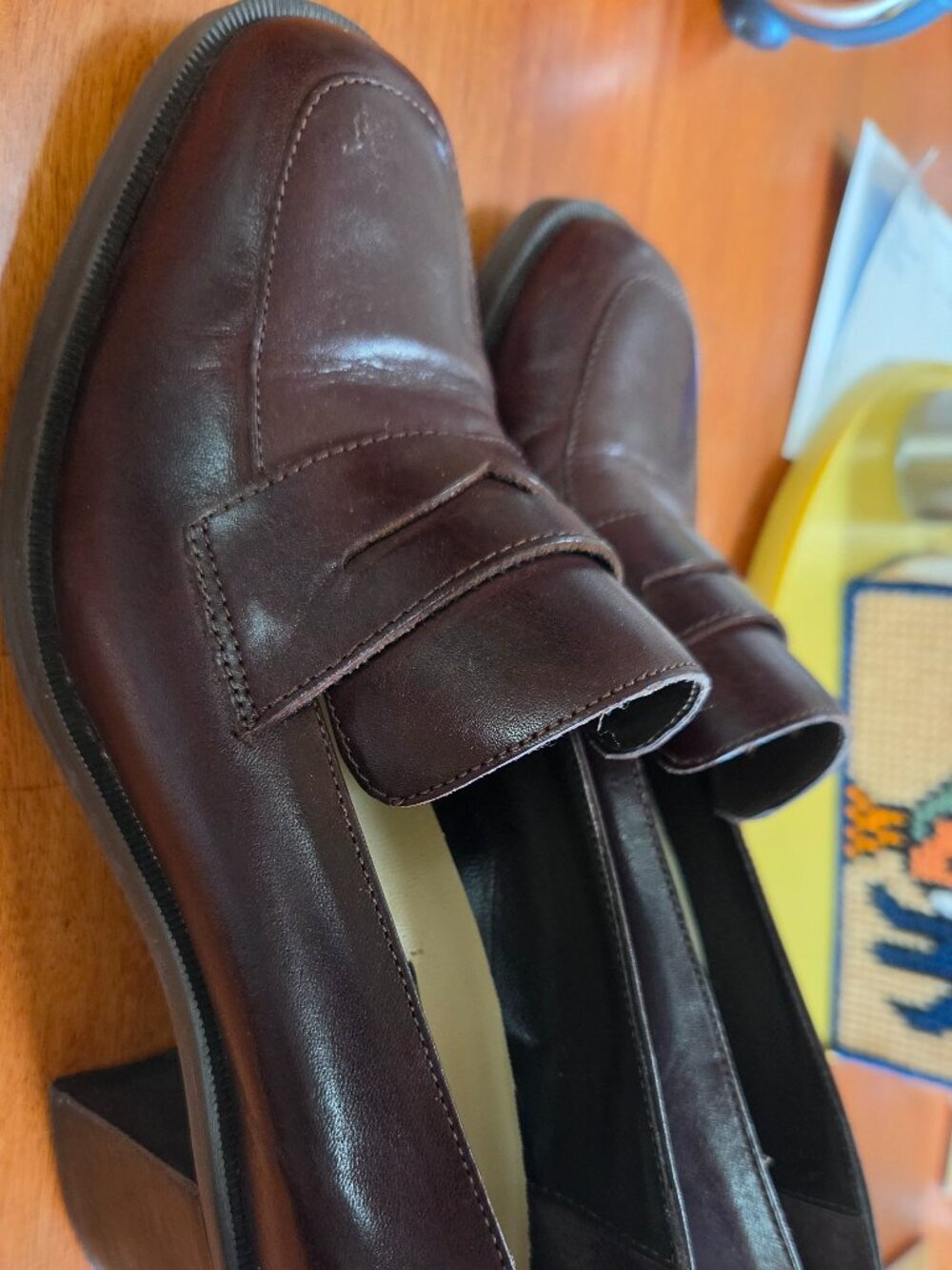 classic brown leather loafers and sturdy block heel from bata international shoe